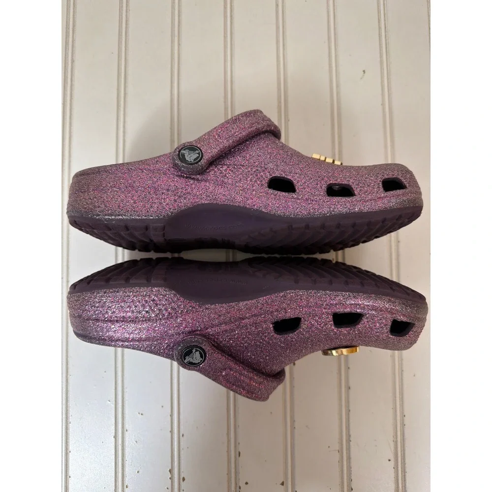 Crocs Classic Clog Kids Size J6 Purple Glitter Wicked Musical Charms Jibbitz